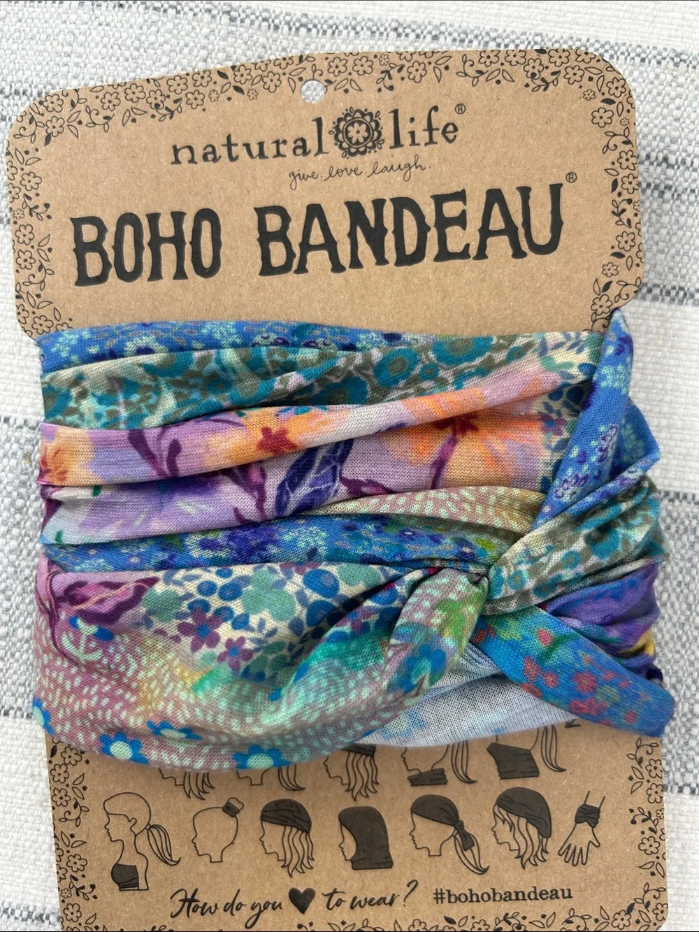 NATURAL LIFE Blue Teal Floral Stretch Headwrap